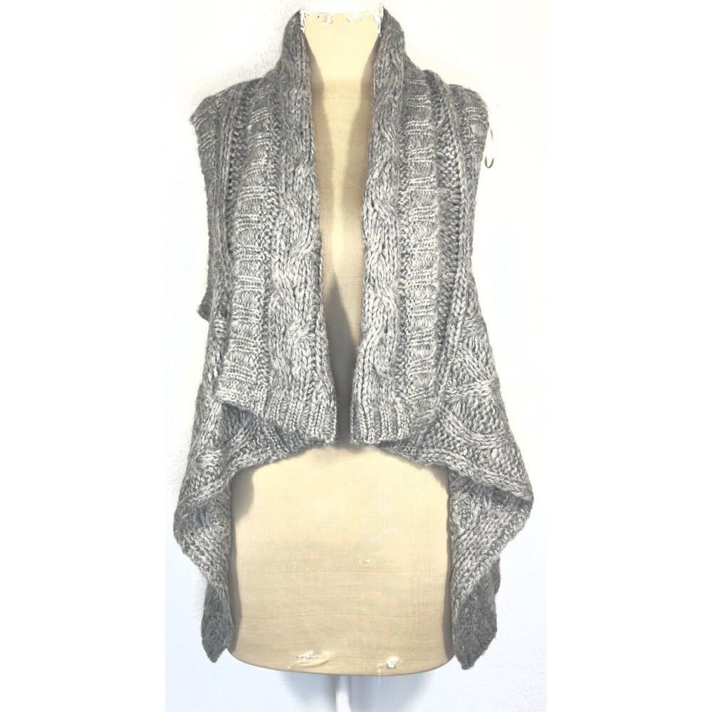 Cable Knit Sweater Vest Womens L Gray Wool Blend Waterfall Silver Jeans Co NWT